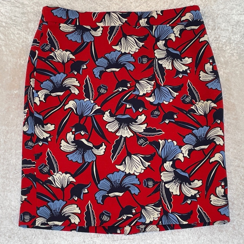J.Crew Pencil Skirt Women 6 Red Floral G1555 Excellent Mini Workwear